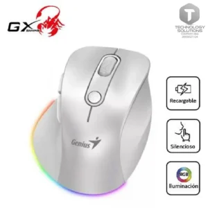 MOUSE GENIUS ERGO 9000S PRO DUAL RECARGABLE WIRELESS/BT 6-BOT SILENT RGB PEARL WHITE