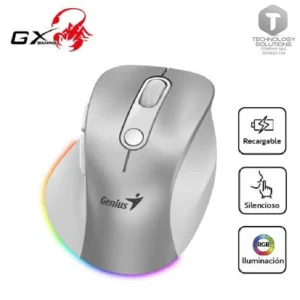 MOUSE GENIUS ERGO 9000S PRO DUAL RECARGABLE WIRELESS/BT 6-BOT SILENT RGB SILVER