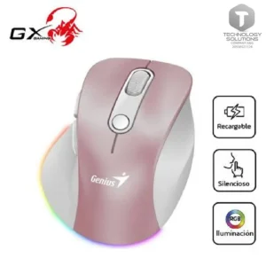 MOUSE GENIUS ERGO 9000S PRO DUAL RECARGABLE WIRELESS/BT 6-BOT SILENT RGB PINK